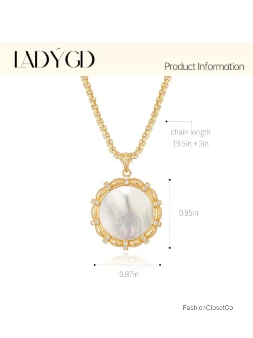 Mother of Pearl Pendant Necklace, 14K Gold Plated Brass, Floral, Sunburst